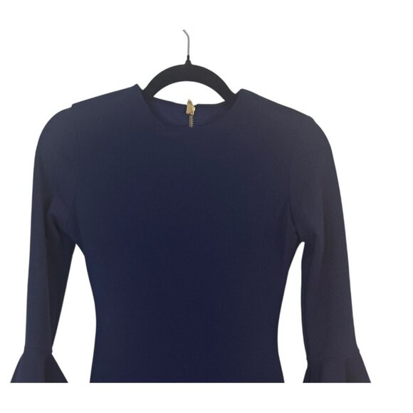2/$30 B DARLIN Small Navy Blue Bell Sleeve Mini Dress Gold Back Zipper - Picture 5 of 16
